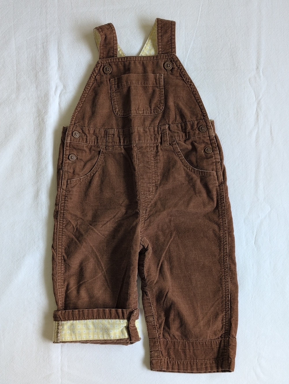 VINTAGE GYMBOREE | Y2K Corduroy Overalls Baby Gingham Yellow Brown Tan | 6-12M
